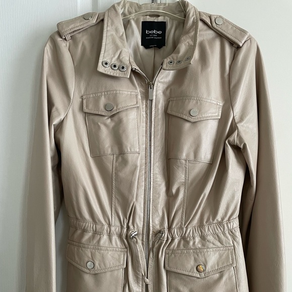 Bebe Beige Leather Jacket size Medium - Picture 2 of 4